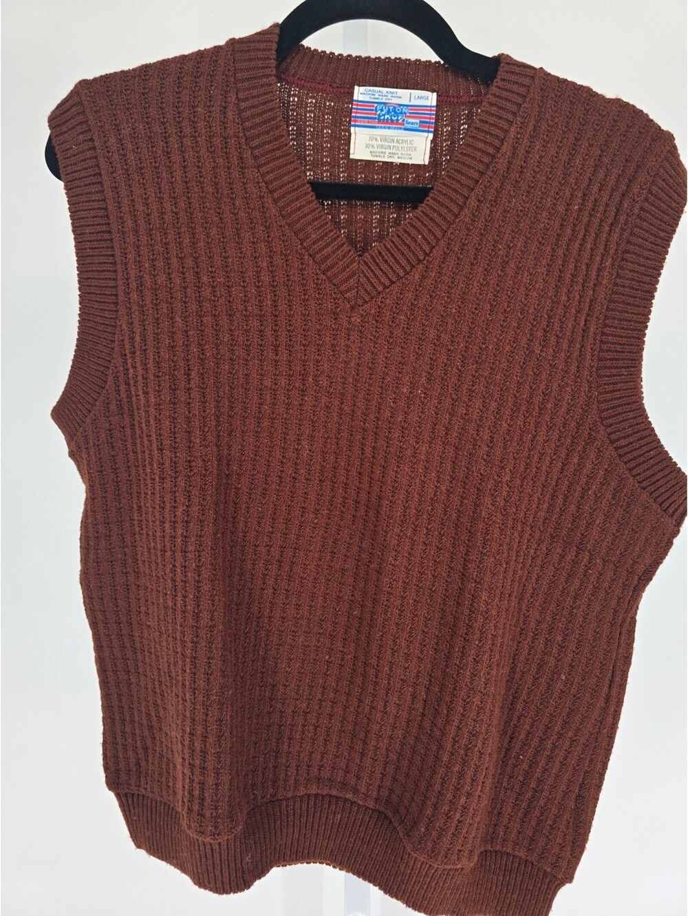 Vtg 1970s Sears Womens Sz L Sweater Vest Wool Blend Brown Put On Shop